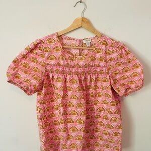 J. Crew Pink and Orange Puff Sleeve Smocked Blouse
